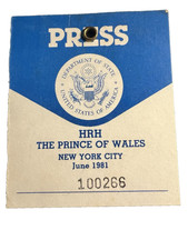 PRINCE CHARLES VERY RARE ORIGINAL PRESS PASS FROM 1981 VISIT TO NEW YORK CITY picture