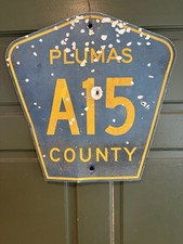 RARE ORIGINAL🇺🇸1950s VINTAGE PLUMAS COUNTY CALIFORNIA ROADWAY SIGN A15👀LQQK👀 picture