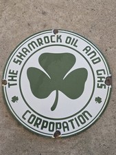 VINTAGE SHAMROCK PORCELAIN SIGN SERVICE GAS STATION IRISH LUCKY CLOVER 12