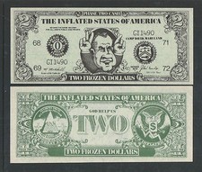 1972 RICHARD M NIXON SATIRICAL $2 DOLLAR BILL TWO FROZEN DOLLARS UNCIRCULATED picture