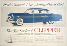 1953 vintage Packard Clipper Print Ad, Dark Blue Vehicle Post WWll picture