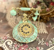 Vintage Inspired Mint Green Gold Rotary Phone Jewelry Trinket Box Gift Decor picture