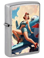Zippo 3058, WWII Nose Art Pinup Girl, Street Chrome Finish Lighter picture