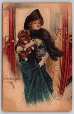 Lester Ralph Favored by Fortune Woman With Spaniel Dog Elegant Art Postcard picture