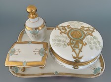 Vintage 4 Pcs Pickard China Vanity /Dresser Set Hand Painted Gold Trim EUC picture