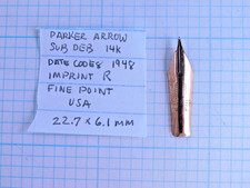 Nib Replcmnt: PARKER SUB DEBUTANT Arrow, 1948, Fine Point, 22.7 x 6.1mm, 14k NOS picture