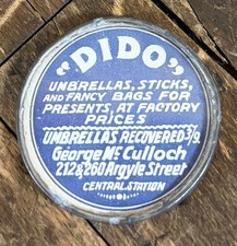 ANTIQUE C. 1890 DIDO UMBRELLAS FANCY BAGS POCKET MIRROR SIGN CENTRAL STATION HTF picture