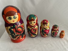 Vtg Russian Matryoshka Nesting Dolls Set of 5 Hand Painted Floral 1997 Poland picture