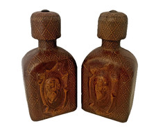 Don Quixote Embossed Leather Wrapped Glass Bottle's With Stopper's X 2 Spanish picture