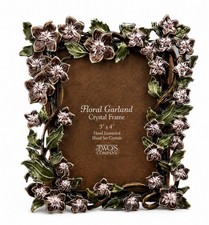 Two’s Company Enamel Metal & Crystals Picture Frame  Flowers For 3” X 4” Photo picture