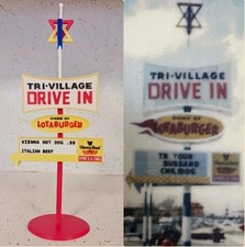 TRI-VILLAGE DRIVE IN Custom 3d Printed Miniature Sign 10+