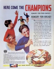 Original 1935 General Mills Ad: Football Boys Champions Baker Bread Sandwiches picture