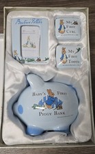 Rare VTG The World Of Beatrix Potter Peter Rabbit Blue Ceramic Keepsake Set Bank picture