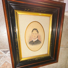 Framed Oval Sepia Portrait Photograph of Woman, Wood Frame w/ Gold-Tone Trim picture