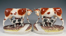 Rare Pair of English Staffordshire Polychrome Pottery Cows & Calf's ca. 1880-89 picture