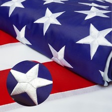 Heavy Duty Embroidered US American Flag, 3x5 ft Sewn Stripes, Grommets picture