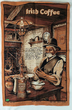 Vintage Souvenir Tea Towel Ireland Linen Mills Irish Coffee Recipe Brown  picture