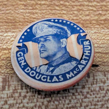 Vintage Gen Douglas MacArthur Pinback Button WWII Patriotic Political Campaign picture