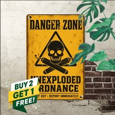 Danger Mines Warning Sign Skull Crossbones Caution Metal Decor Plaque picture