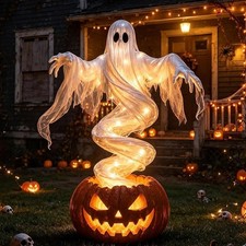 LED Swirling Ghost Pumpkin Yard Lamp | Lighted Halloween Garden Decor, Outdoor L picture