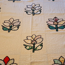 Vtg 1930s Applique Quilt Full Size Handmade Floral Cutter Craft Coat Shabby Chic picture