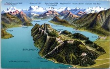 Aerial View Burgenstock Resort Area Map, Lucerne, Switzerland Postcard picture
