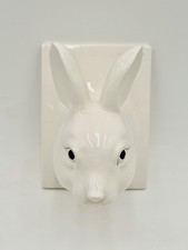 Vtg White Ceramic Rabbit Bunny Head Apron Towel Hook Kitchen Bathroom JAPAN READ picture