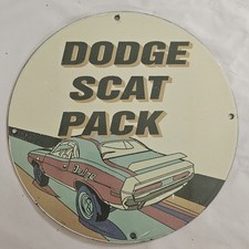 VINTAGE PORCELAIN ENAMEL METAL DODGE SCAT PACK MUSCLE CAR GARAGE MAN CAVE SIGN picture