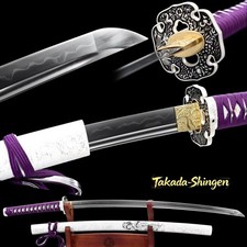 HandMade Japanese Samurai Katana Clay Tempered real Hamon Silver flower Sword picture
