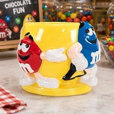 M&M's Yellow Candy Dish FTD Planter Vase Mars Ceramic Red Blue M&Ms picture