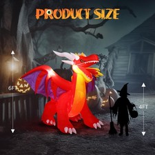 6FT Halloween Inflatable Decoration Blow Up Fire Dragon for Indoor & Outdoor picture