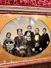 1850s Ambrotype Photo Victorian Family Mom Dad Children Painted Gold Jewelry picture