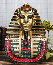 LARGE EGYPTIAN PHARAOH KING TUT GOLDEN BUST MASK STATUE TUTANKHAMUN FIGURINE picture