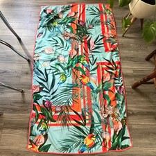 Johnny was double sided tropical and cheetah coral teal beach towel 67”x37.5”htf picture