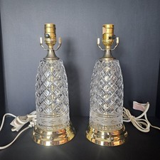 2 Vintage Leviton Lead Crystal 3 Way Table Lamps Made In Poland No Shades picture