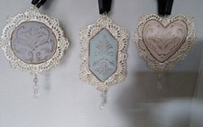 Vintage 2002 Metal & Ceramic 3 Christmas Ornaments Shabby Chic Romantic Pastel picture