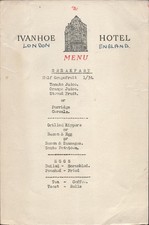 1965 THE IVANHOE HOTEL vintage English breakfast menu LONDON, ENGLAND, U.K. picture