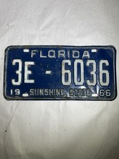 Vintage 1966 Florida Sunshine State Blue License Plate Tag 3E 6036 Gas Oil Metal picture