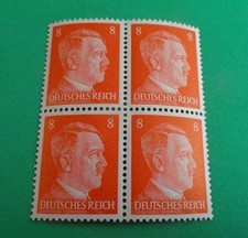 Block of Four World War 2  WW2 German 8P SCARCE ORANGE HITLER HEAD Stamps picture
