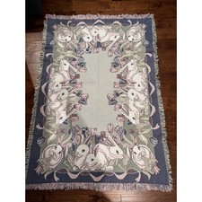 1992 MWW Easter Bunny Rabbits Floral Tapestry Cotton Throw Blanket 46” X 67” picture