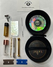 10 + Piece Complete Snuff Kit Mirror Card Razors Straws Mini Glass Vial Scoop picture