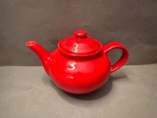 Red Ceramic Teapot Bright Glossy Glaze Round Tea Pot Lid Retro Kitchen picture