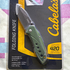 Cabela's PE300-GN Pocketknife 420 Steel Plain Drop Point Green Aluminum Handle picture