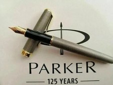 Good Grey Gird/Gold Clip Parker Sonnet Series Fine (F) Nib Fountain Pen No Box picture