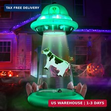 ZPISF 10 FT Halloween Inflatables UFO with Floating Cow Outdoor Decorations picture