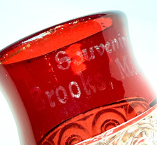 BROOKS MAINE ME ANTIQUE Ruby Red Flash Souvenir Glass Cut TRINKET CUP picture