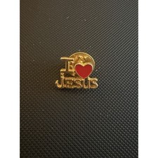 I Love Jesus Gold Toned Red Enamel Heart Lapel Hat Vest Pin picture