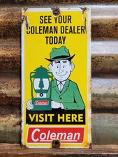 VINTAGE COLEMAN PORCELAIN SIGN OIL LANTERN LAMP CAMPING FLASHLIGHT NATIONAL PARK picture