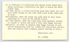 1962 Electronic Arts Postal Card Minneapolis MN TV Repair Humor Bullwinkle picture
