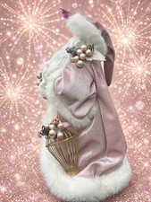 🎅 Pink Velvet Santa Tree Topper Pearl Berries Faux Fur Christmas 🎄 picture
